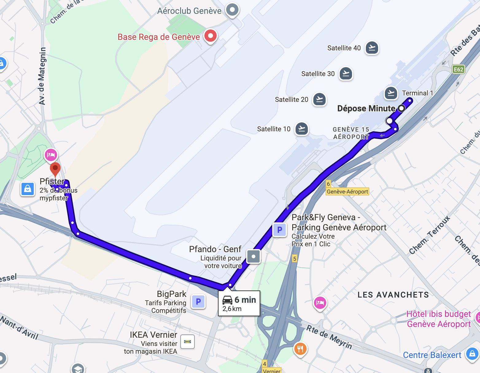 Itinéraire depuis l'aéroport de Genève